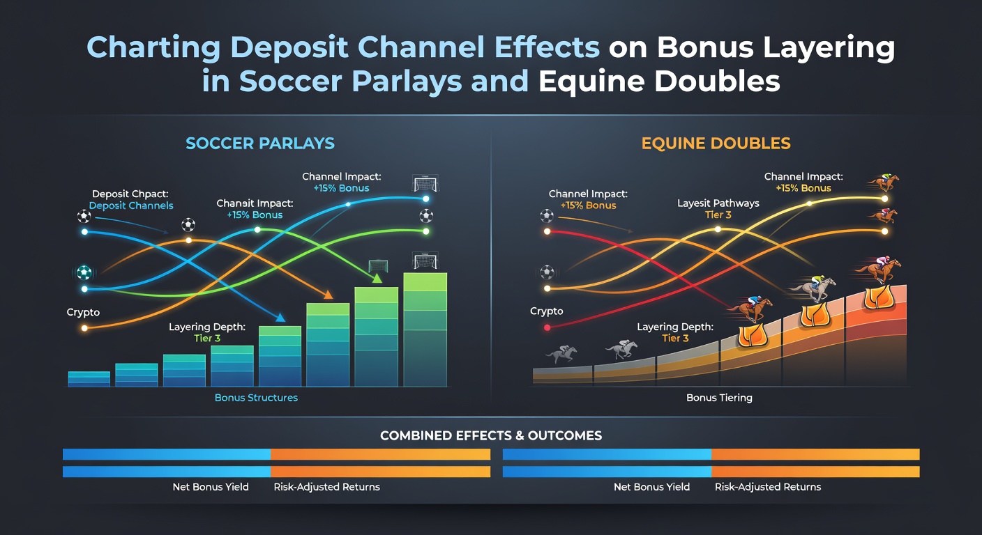 Deposit channel interfaces showing soccer parlay and equine double bet placements with bonus indicators