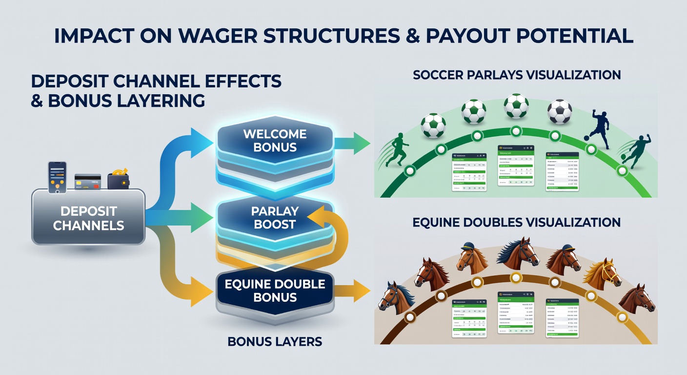 Comparative charts of bonus layering outcomes across deposit methods for soccer and racing bets