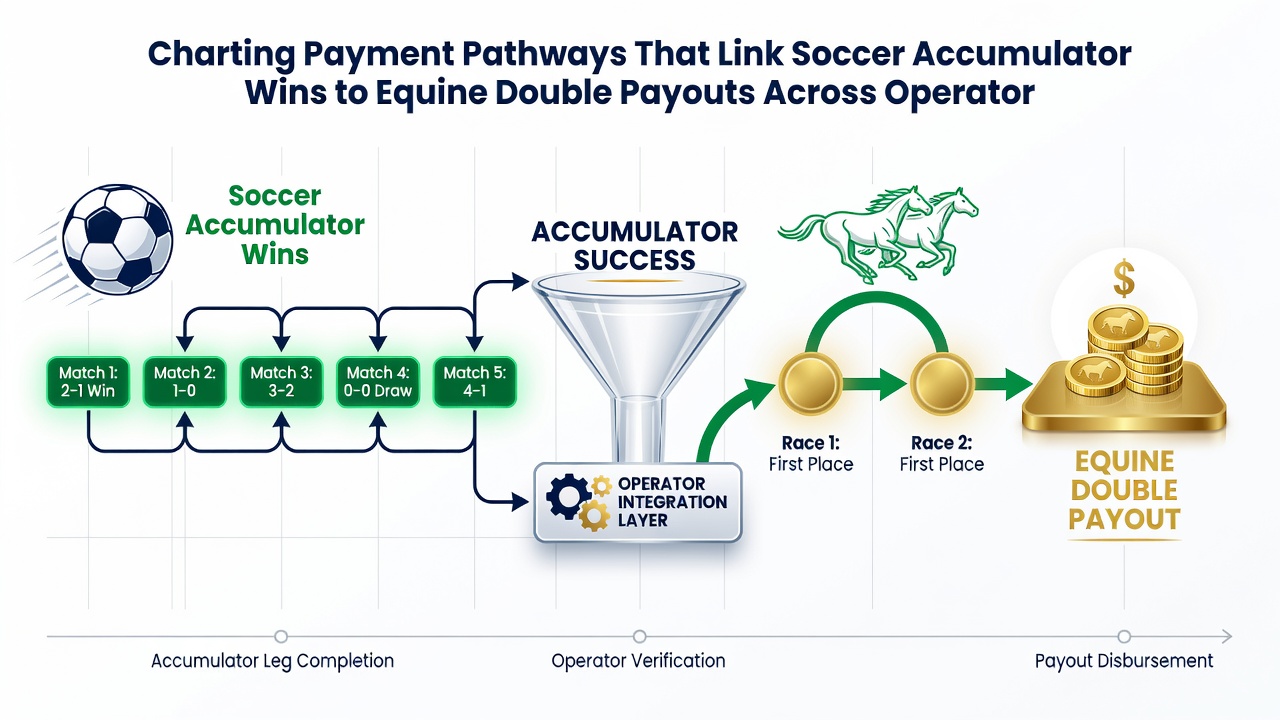 Illustration of integrated betting platforms showing soccer and racing payout connections
