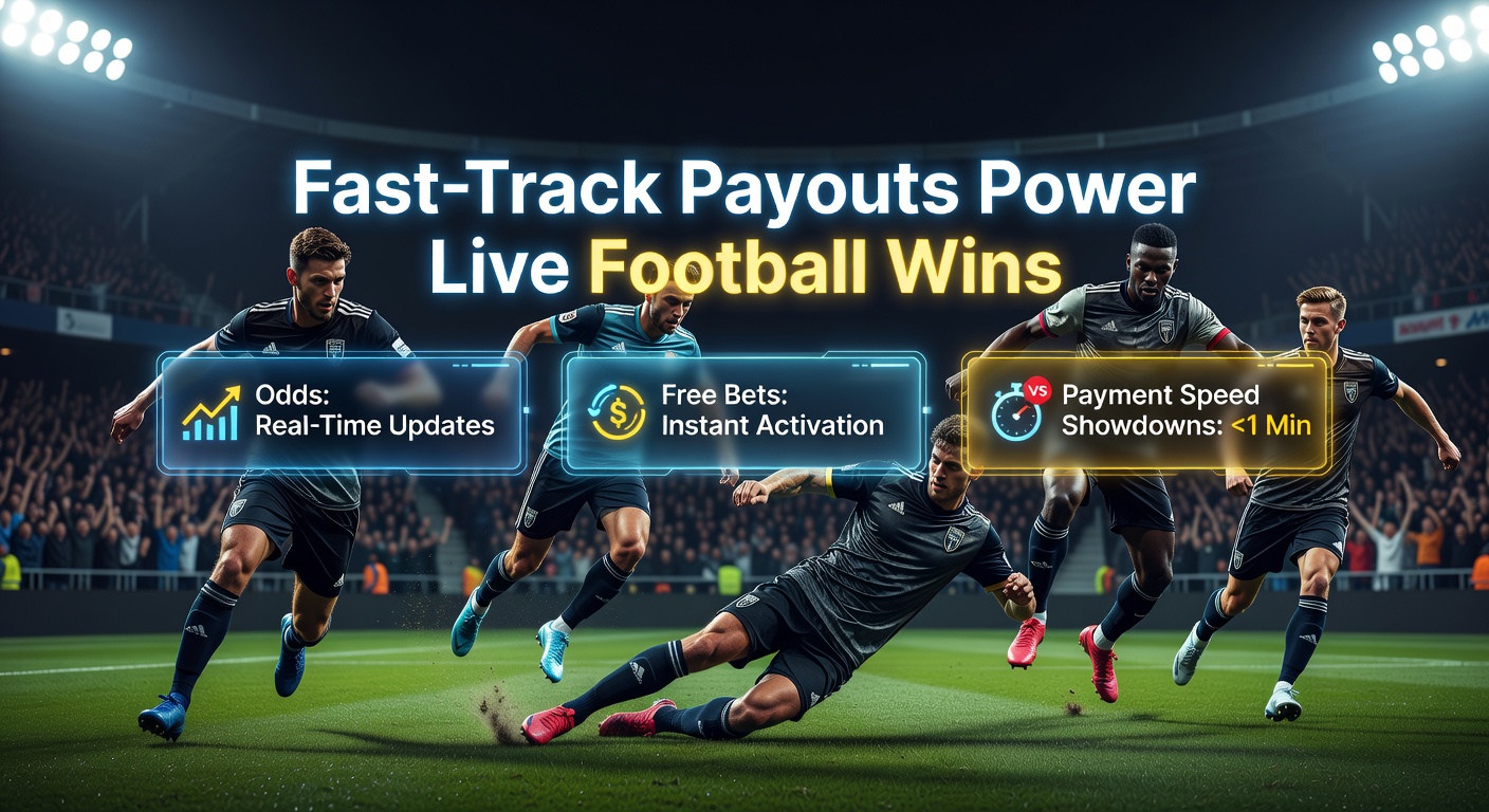Dynamic live soccer match with overlaid betting odds and payout icons highlighting fast withdrawal features on digital screens