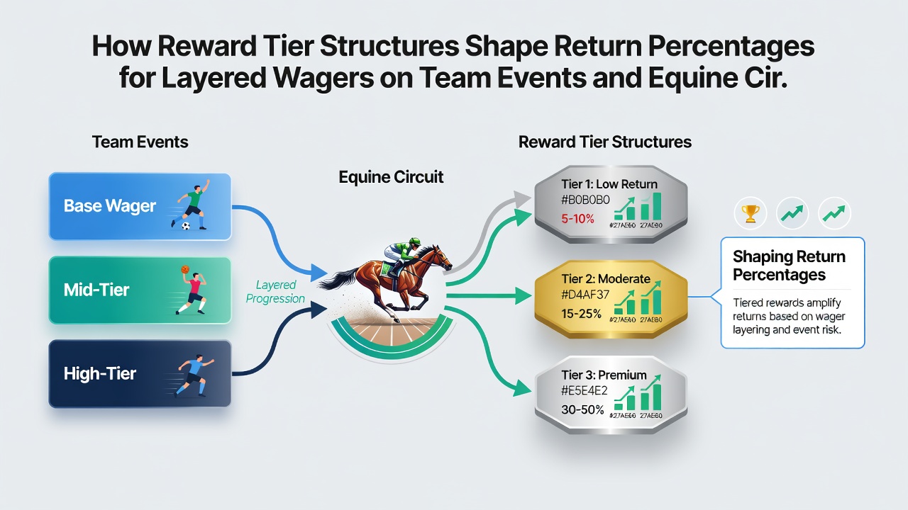 Comparison chart showing return percentage shifts for layered wagers across different reward tiers in equine racing and team sports