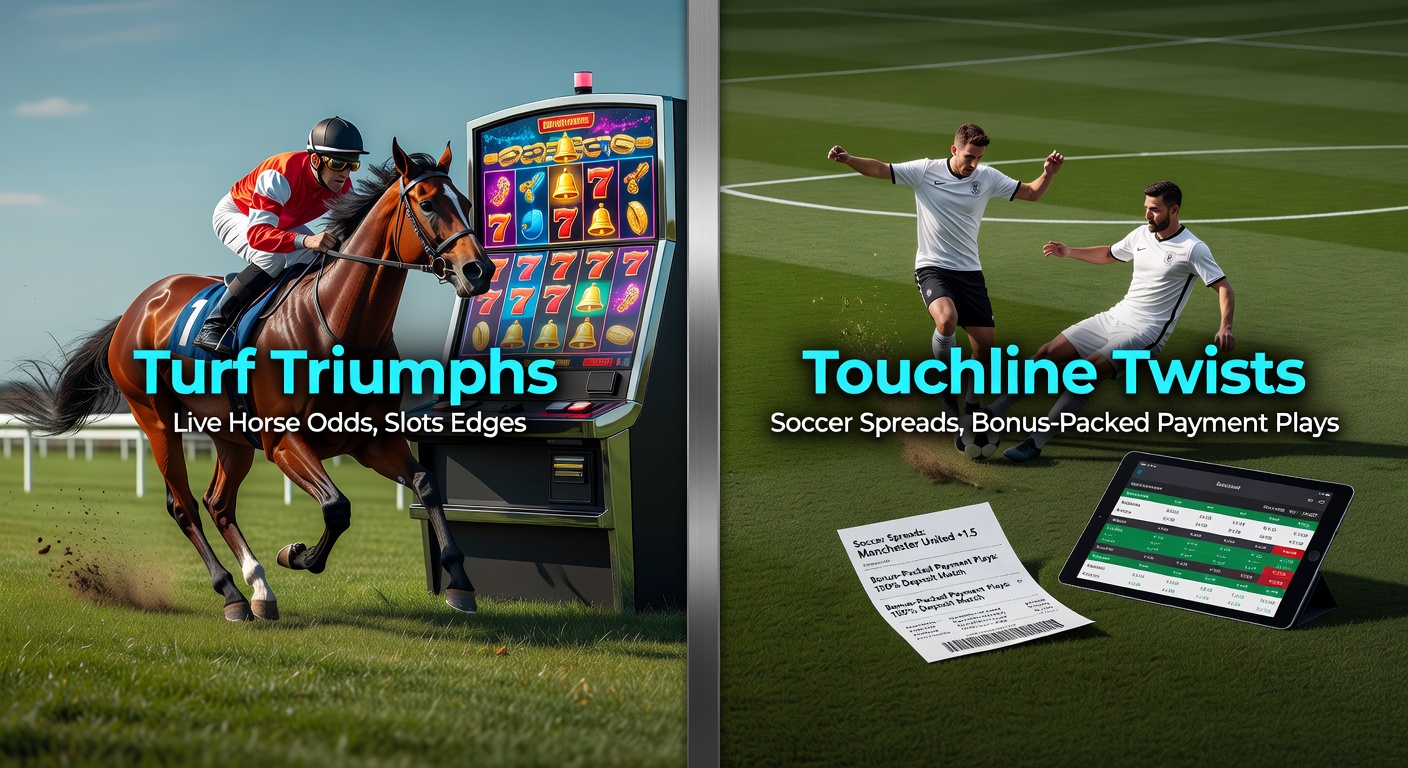 Dynamic live betting screens showing horse racing odds alongside soccer spreads and slot machines