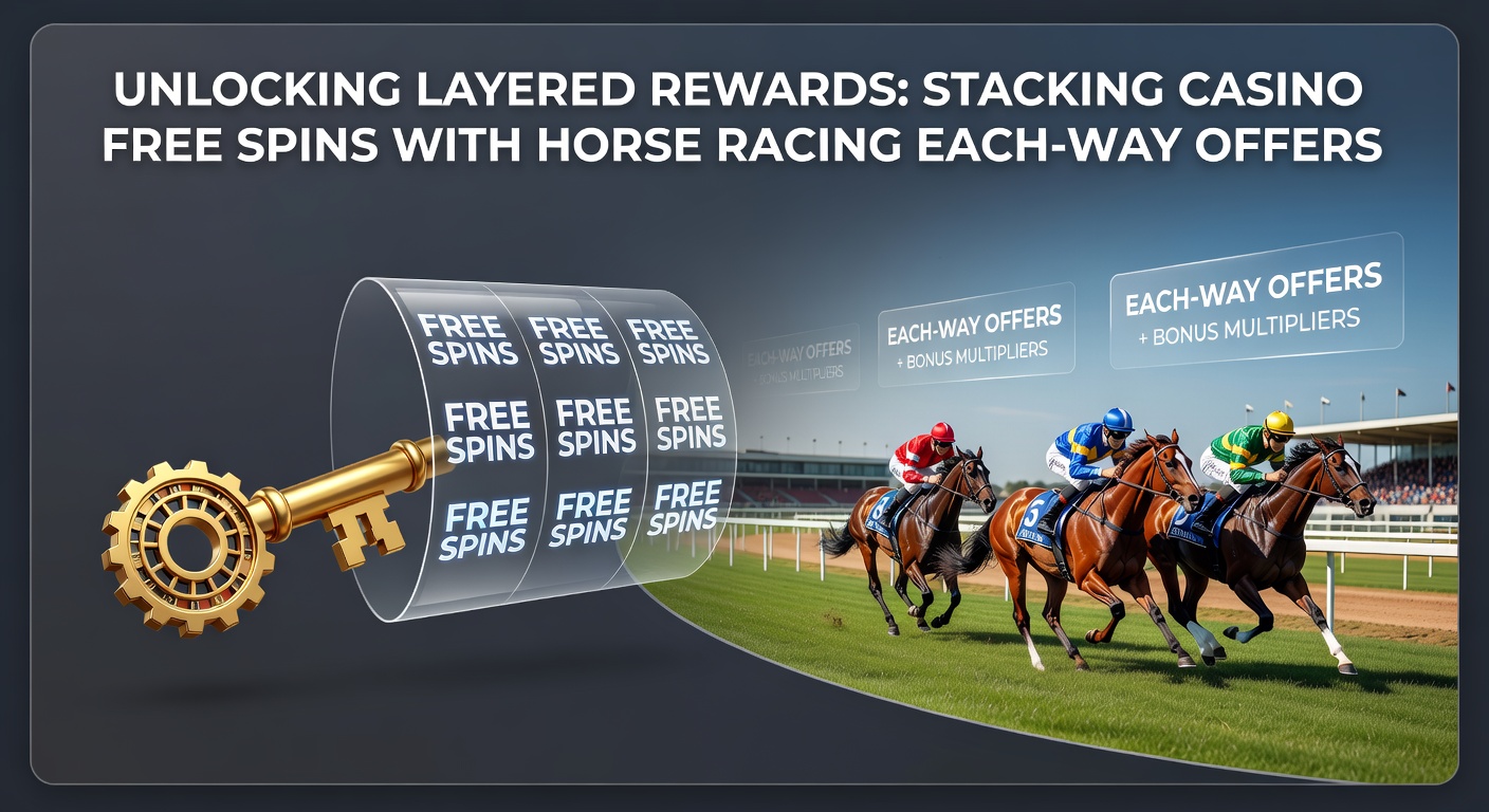Vibrant casino slot machine spinning alongside a dynamic horse racing track scene, illustrating the fusion of free spins and each-way bets